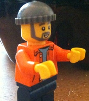 Minifigure with left hand rounded-side down, and right hand rounded-side up